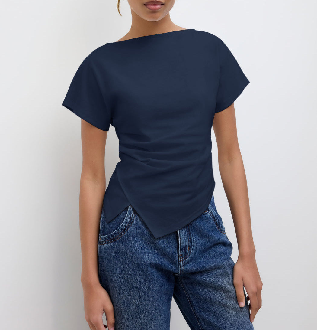 Asymmetrisk Cropped T-shirt för Kvinnor | Stilren och Draperad