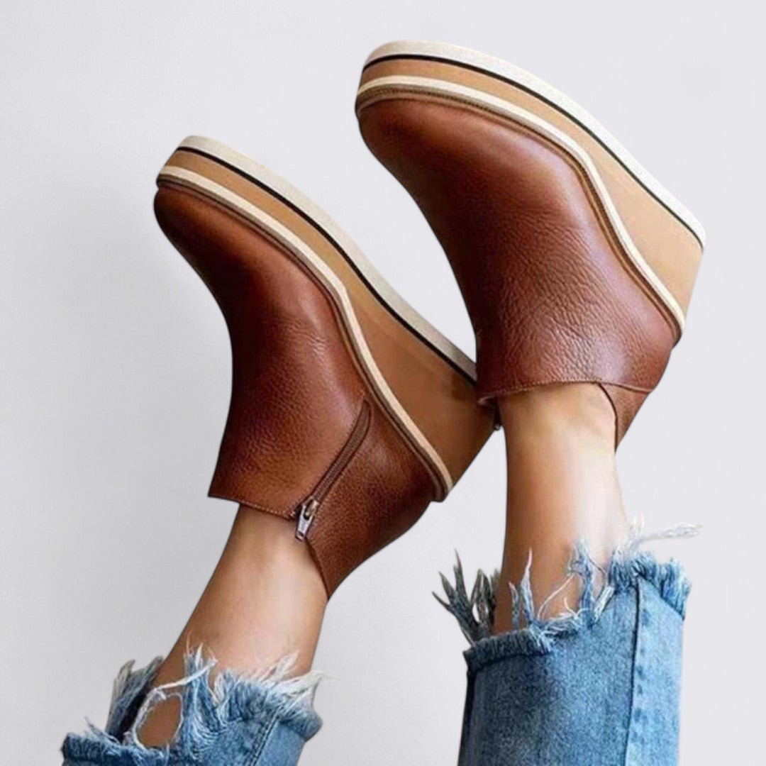 Dame Ankelsko med lynlås – Behagelige støvletter – Flad sål