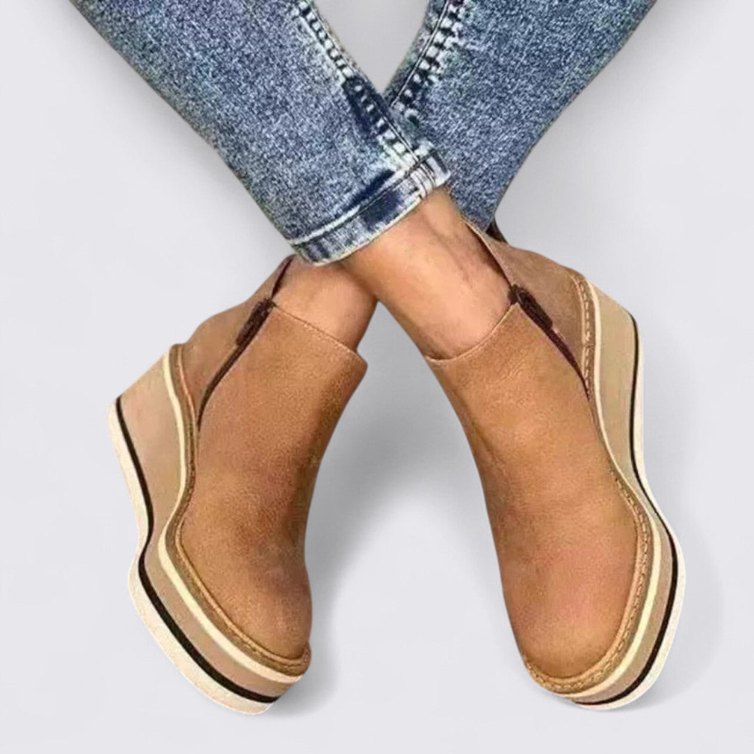 Dame Ankelsko med lynlås – Behagelige støvletter – Flad sål