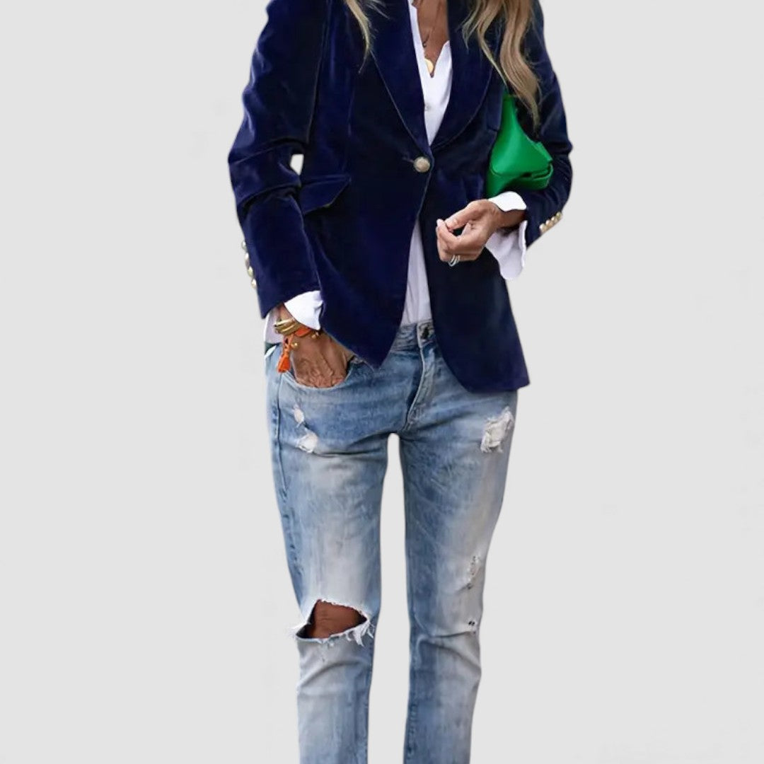 Dame Blazer Jakke – Taljeret Snit – Langærmet med Knaplukning