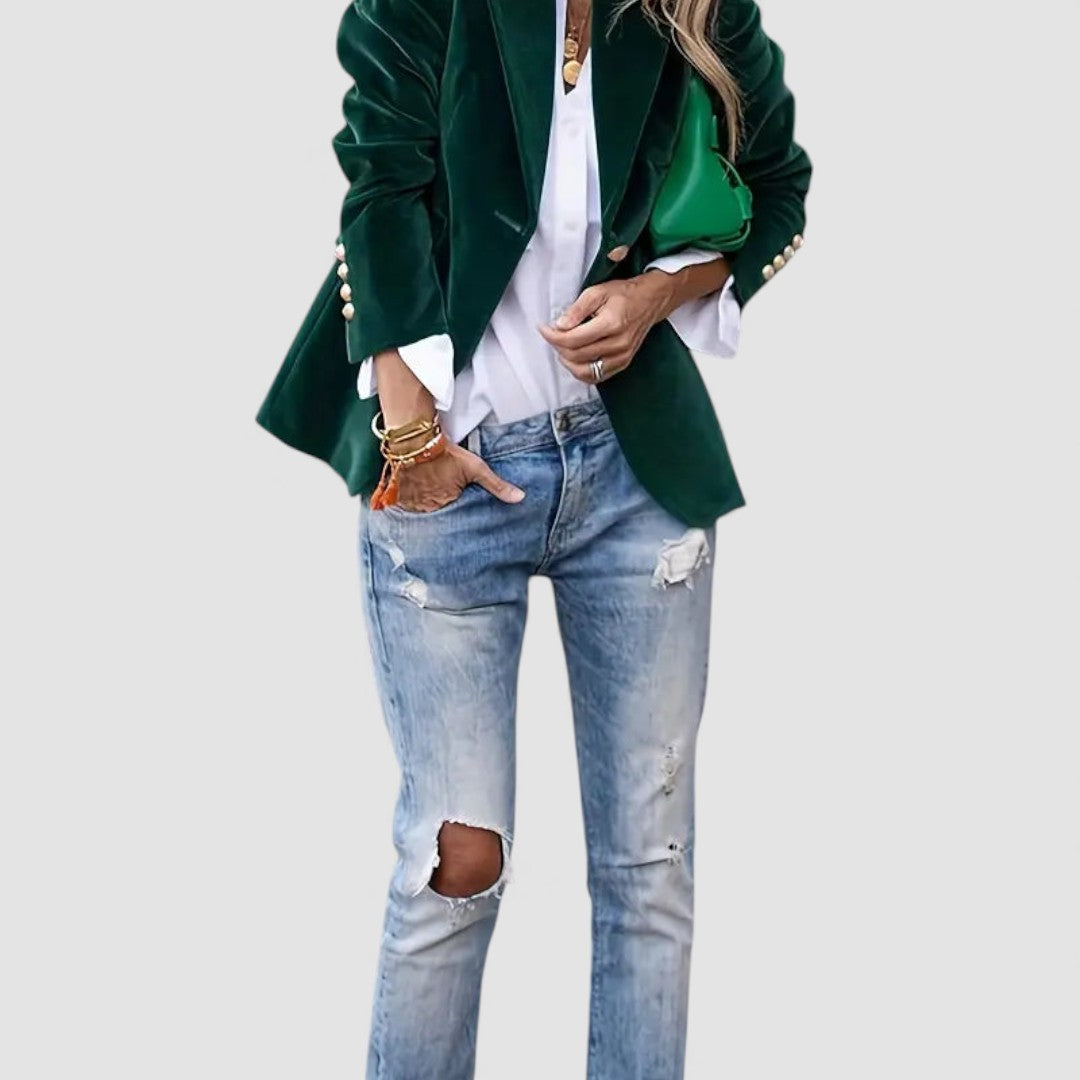 Dame Blazer Jakke – Taljeret Snit – Langærmet med Knaplukning