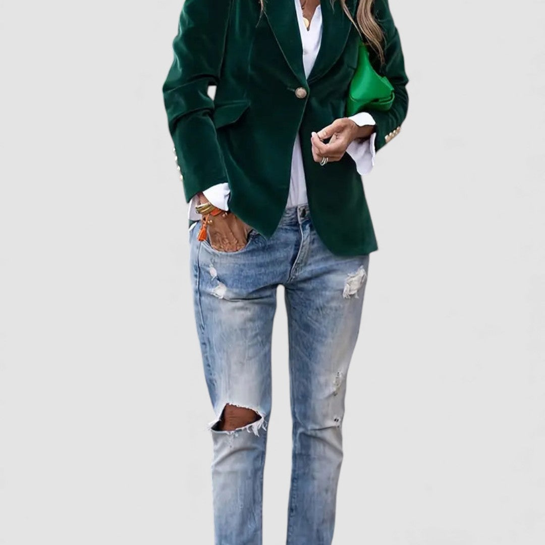 Dame Blazer Jakke – Taljeret Snit – Langærmet med Knaplukning