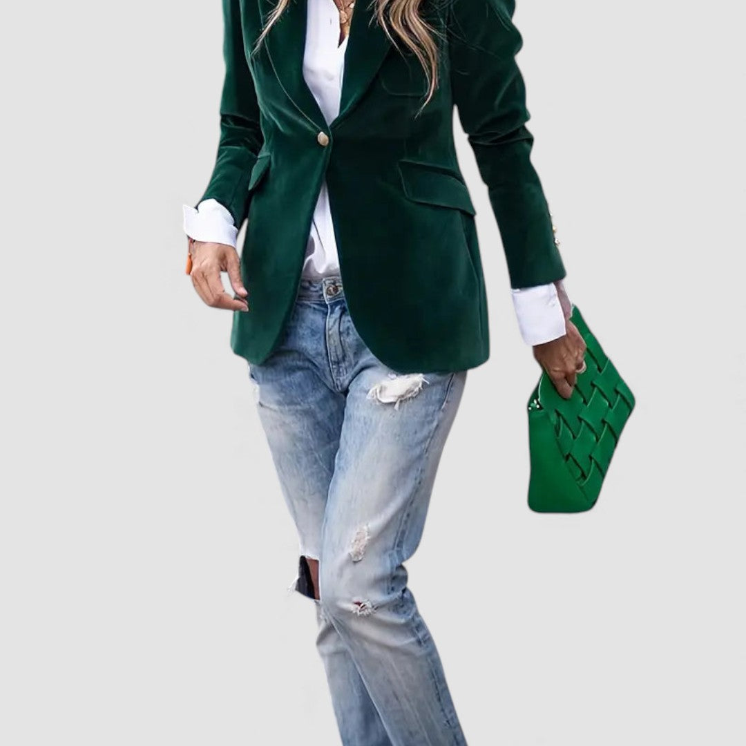 Dame Blazer Jakke – Taljeret Snit – Langærmet med Knaplukning