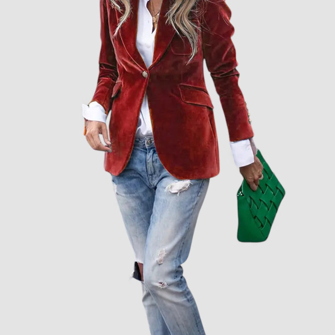 Dame Blazer Jakke – Taljeret Snit – Langærmet med Knaplukning