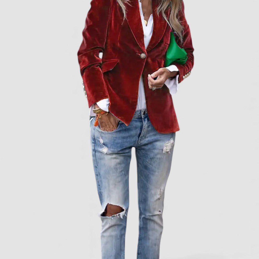 Dame Blazer Jakke – Taljeret Snit – Langærmet med Knaplukning