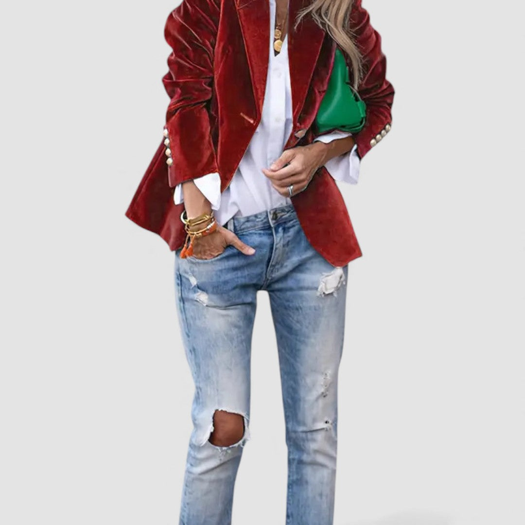 Dame Blazer Jakke – Taljeret Snit – Langærmet med Knaplukning