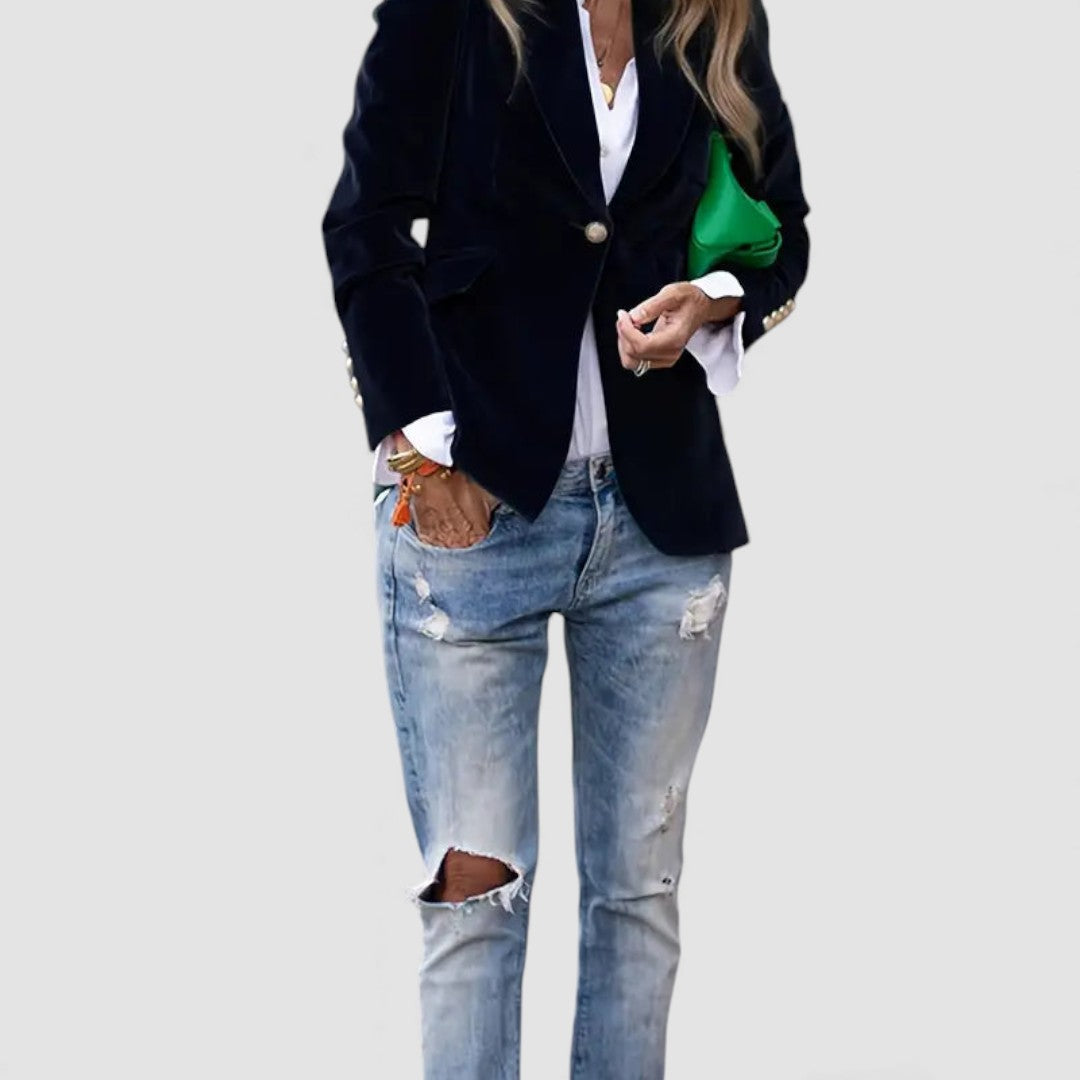 Dame Blazer Jakke – Taljeret Snit – Langærmet med Knaplukning