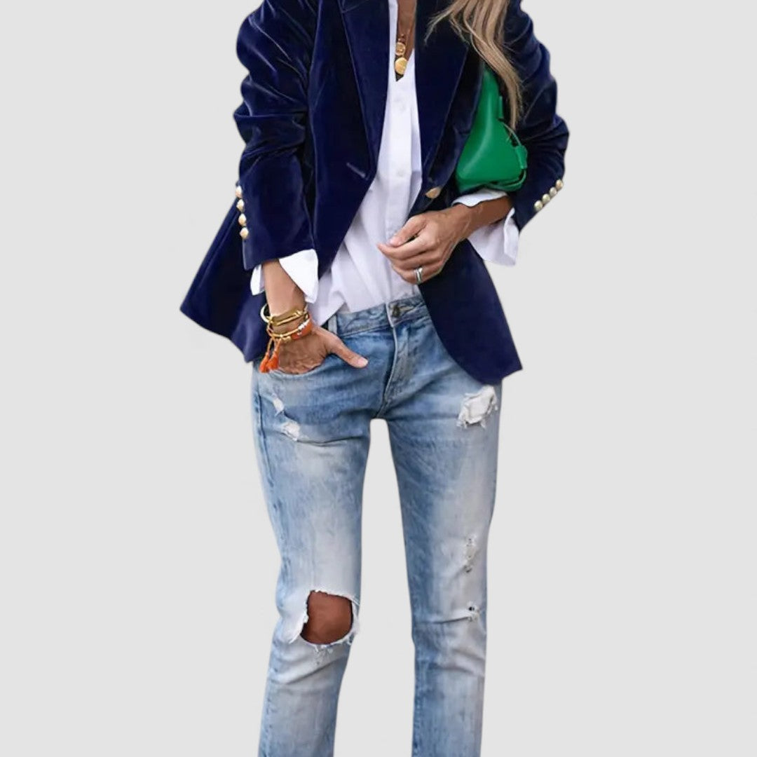 Dame Blazer Jakke – Taljeret Snit – Langærmet med Knaplukning