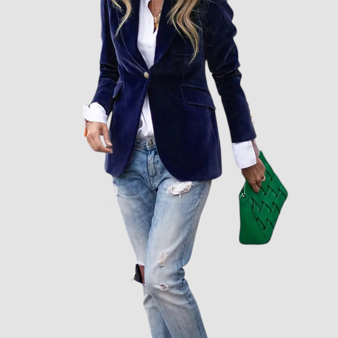 Dame Blazer Jakke – Taljeret Snit – Langærmet med Knaplukning