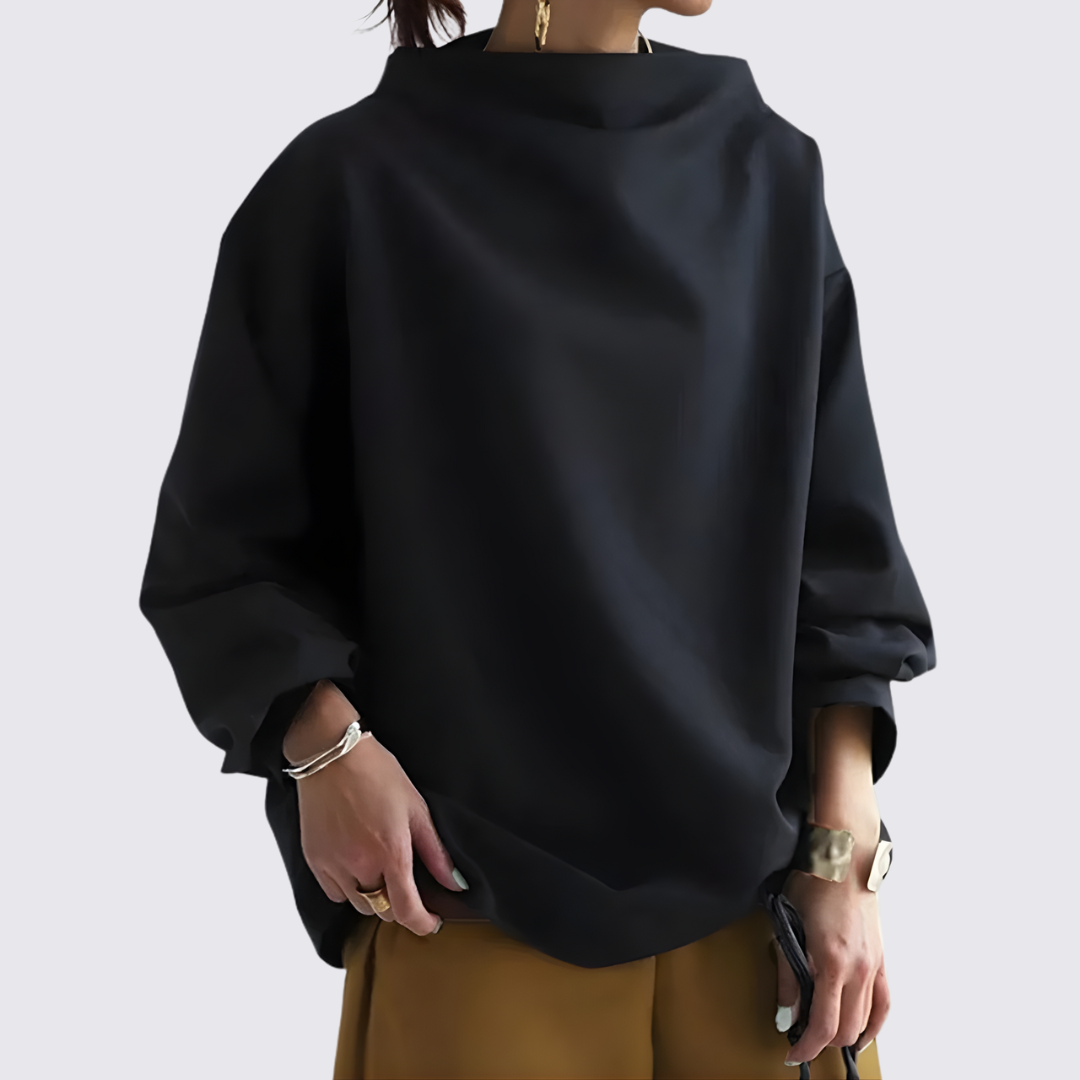 Damebluse med oversize snit - Langærmet bluse - Bred udskæring
