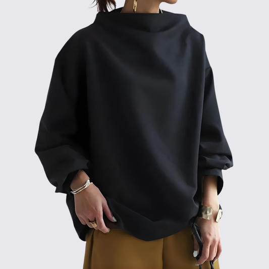 Damebluse med oversize snit - Langærmet bluse - Bred udskæring
