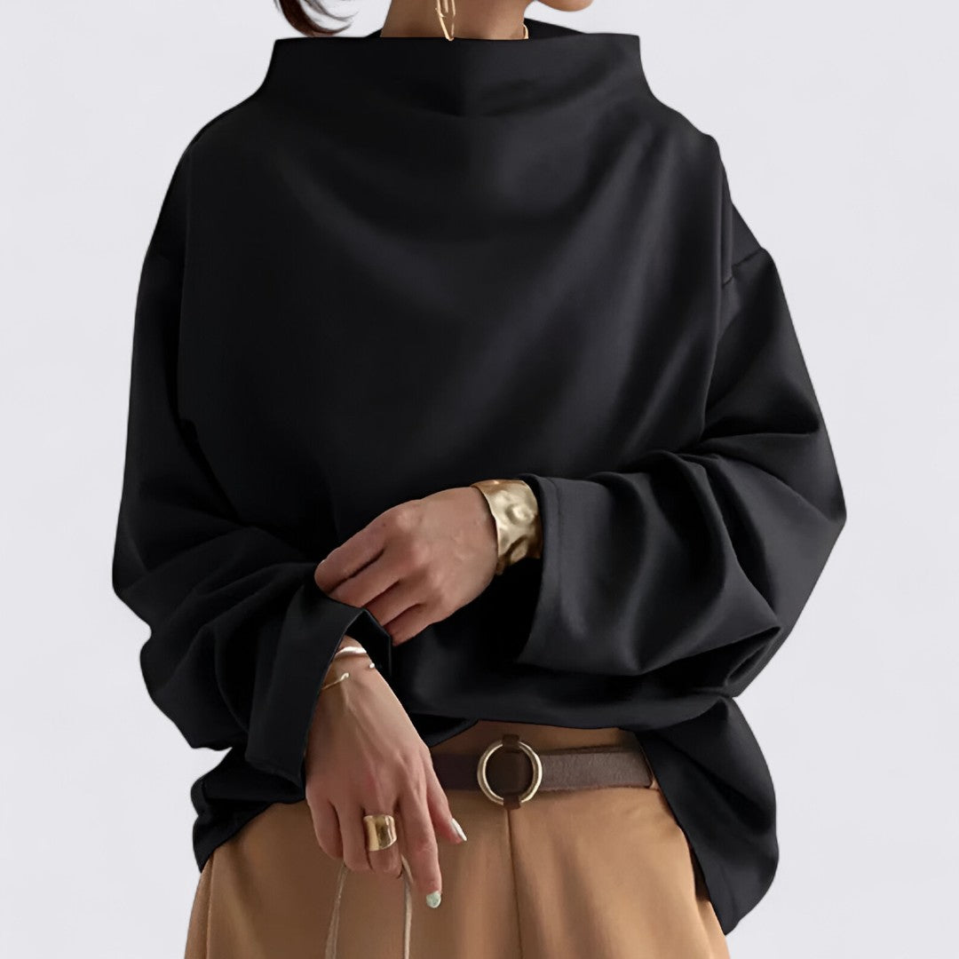 Damebluse med oversize snit - Langærmet bluse - Bred udskæring