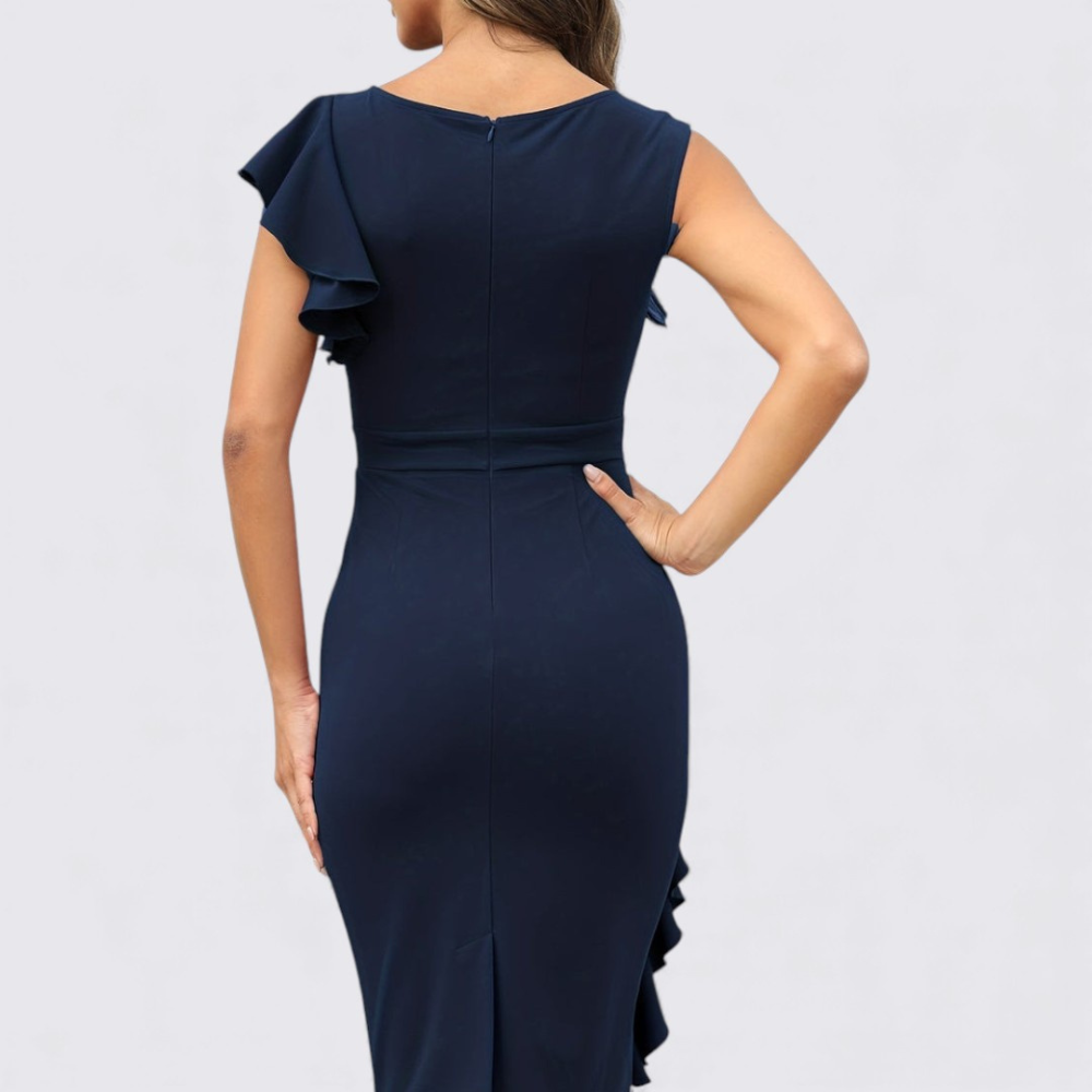 Dame Etui Kjole med Rynker – Taljeformet – Korte Ærmer Elegant Kjole