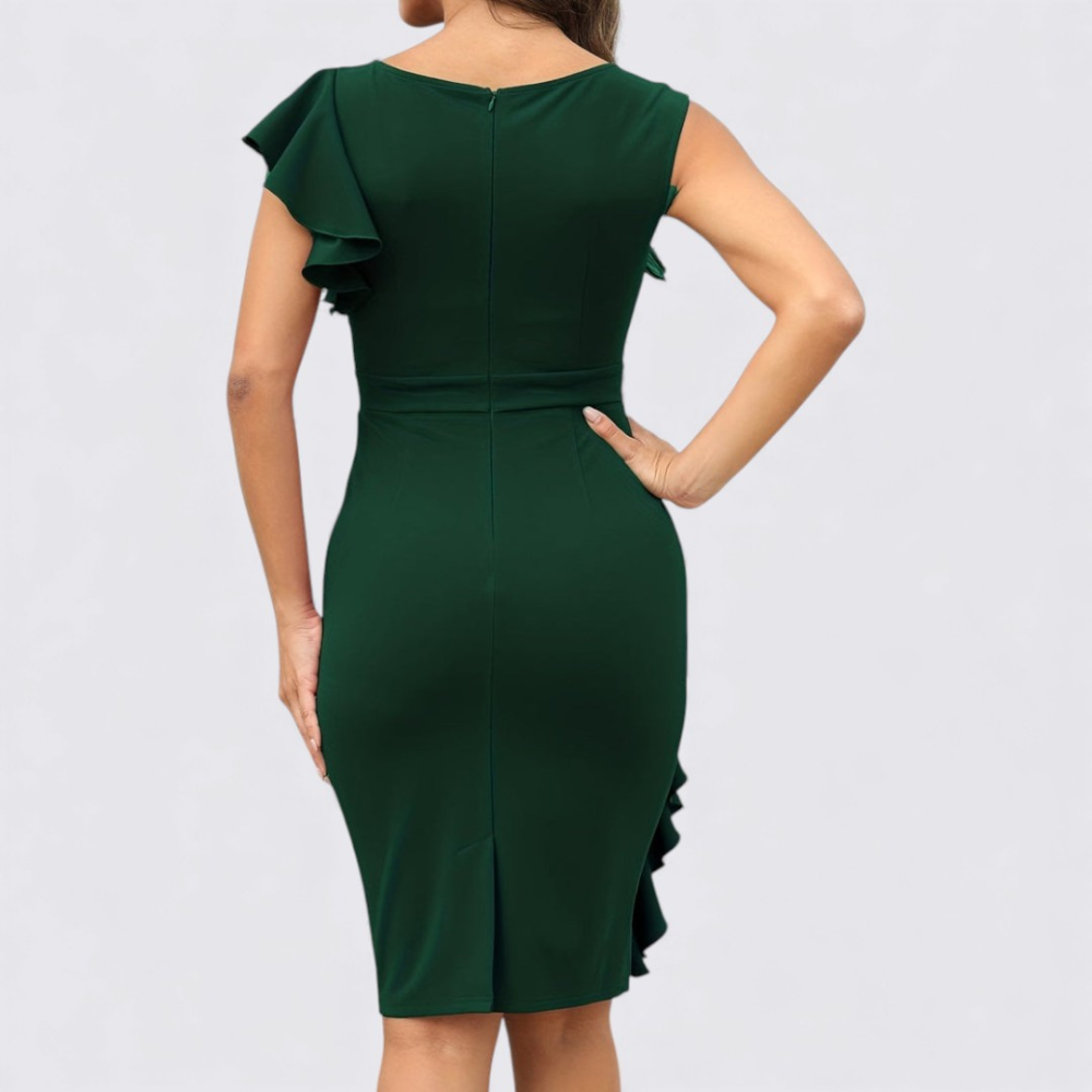 Dame Etui Kjole med Rynker – Taljeformet – Korte Ærmer Elegant Kjole