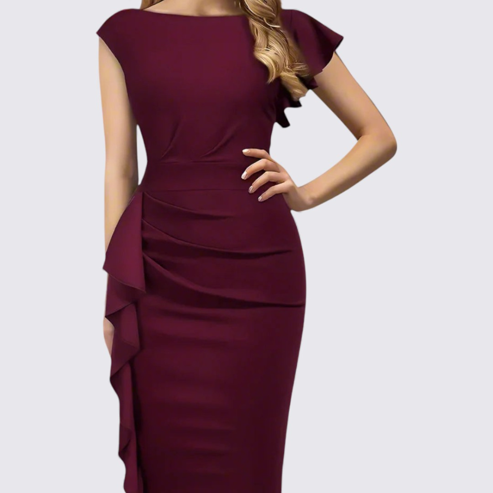 Dame Etui Kjole med Rynker – Taljeformet – Korte Ærmer Elegant Kjole