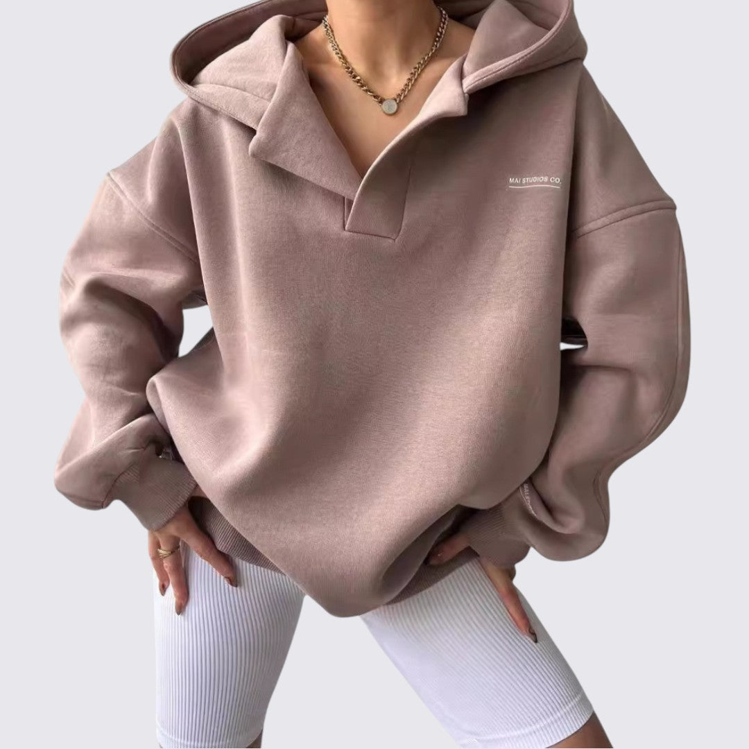 Dame Hoodie med hætte - Oversized Hoodie - Løst skåret