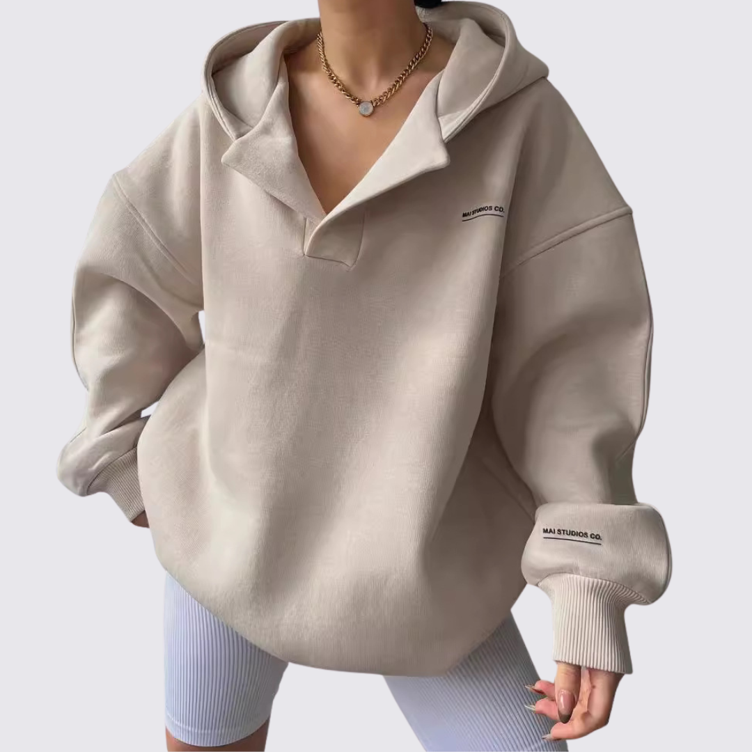Dame Hoodie med hætte - Oversized Hoodie - Løst skåret