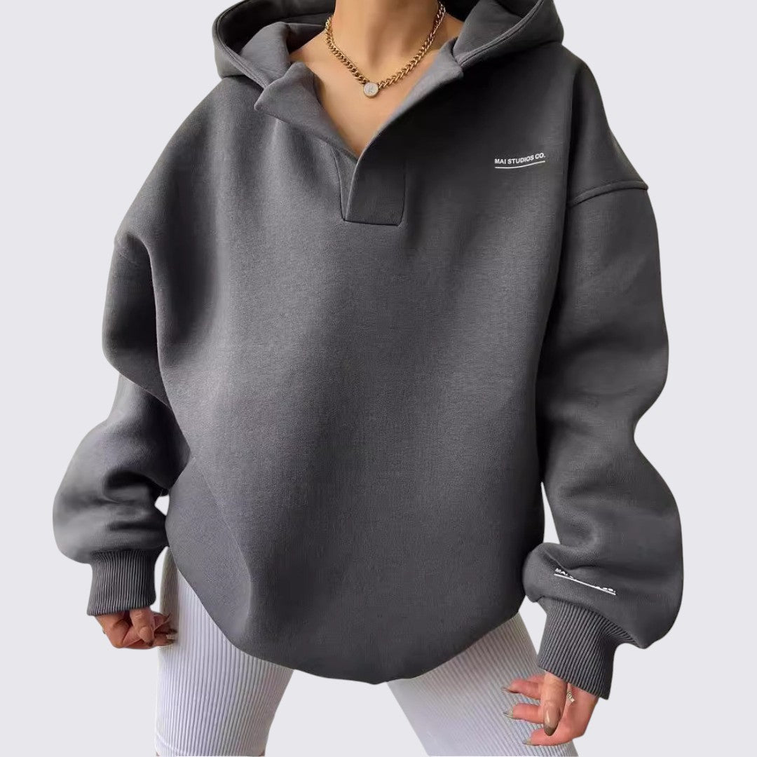 Dame Hoodie med hætte - Oversized Hoodie - Løst skåret