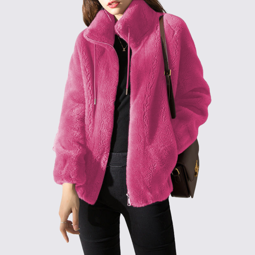 Dame Teddy Jakke med Lynlås – Ståkrave – Lunt Og Krammende