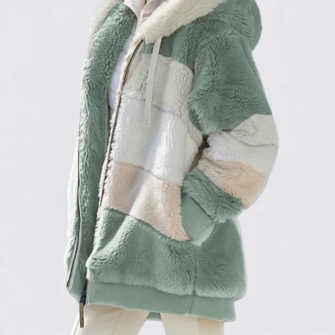 Dame hættejakke med lynlås – Blødt teddy-materiale – Løs pasform