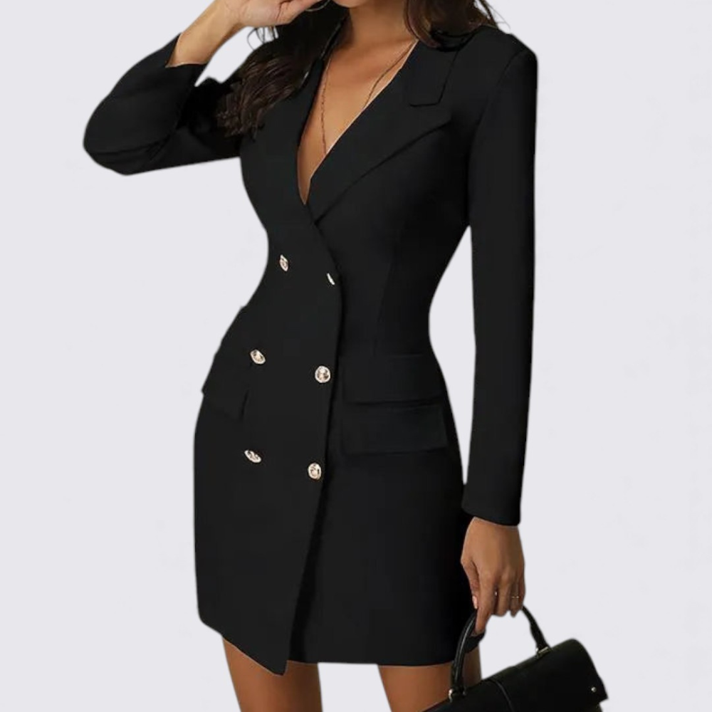 Damekjole med V-udskæring – Lange ærmer – Knaplukning