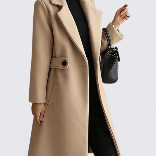 Damefrakke med bælte – Knælængde – Taljeret snit