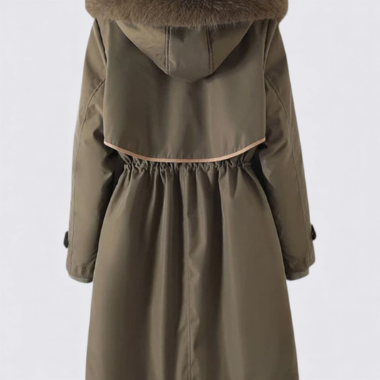 Dame Frakke med hætte – Lynlås – Med pelskrave