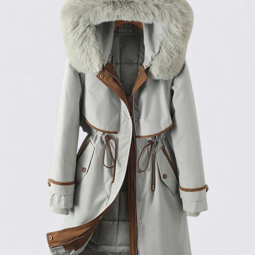 Dame Frakke med hætte – Lynlås – Med pelskrave