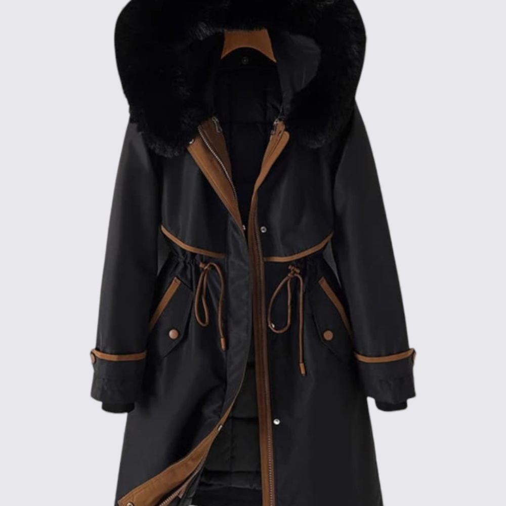 Dame Frakke med hætte – Lynlås – Med pelskrave