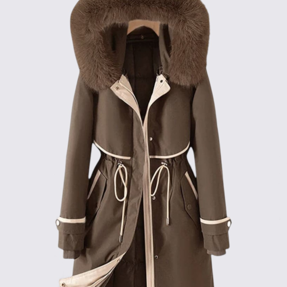 Dame Frakke med hætte – Lynlås – Med pelskrave