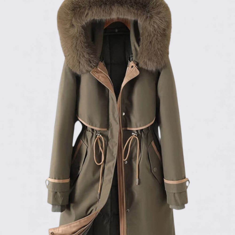 Dame Frakke med hætte – Lynlås – Med pelskrave