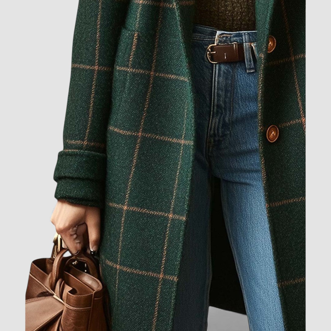 Damefrakke med knapliste - Rutat frakke - Rutmønster