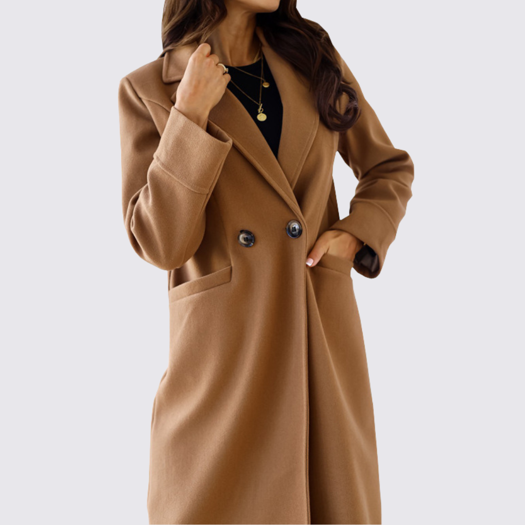 Damefrakke med knaplukning – Langt skåret – Elegant med lommer