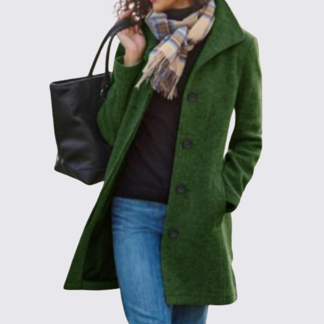 Dame Lang Frakke med Knapper – Lommer – Klassisk Skåret