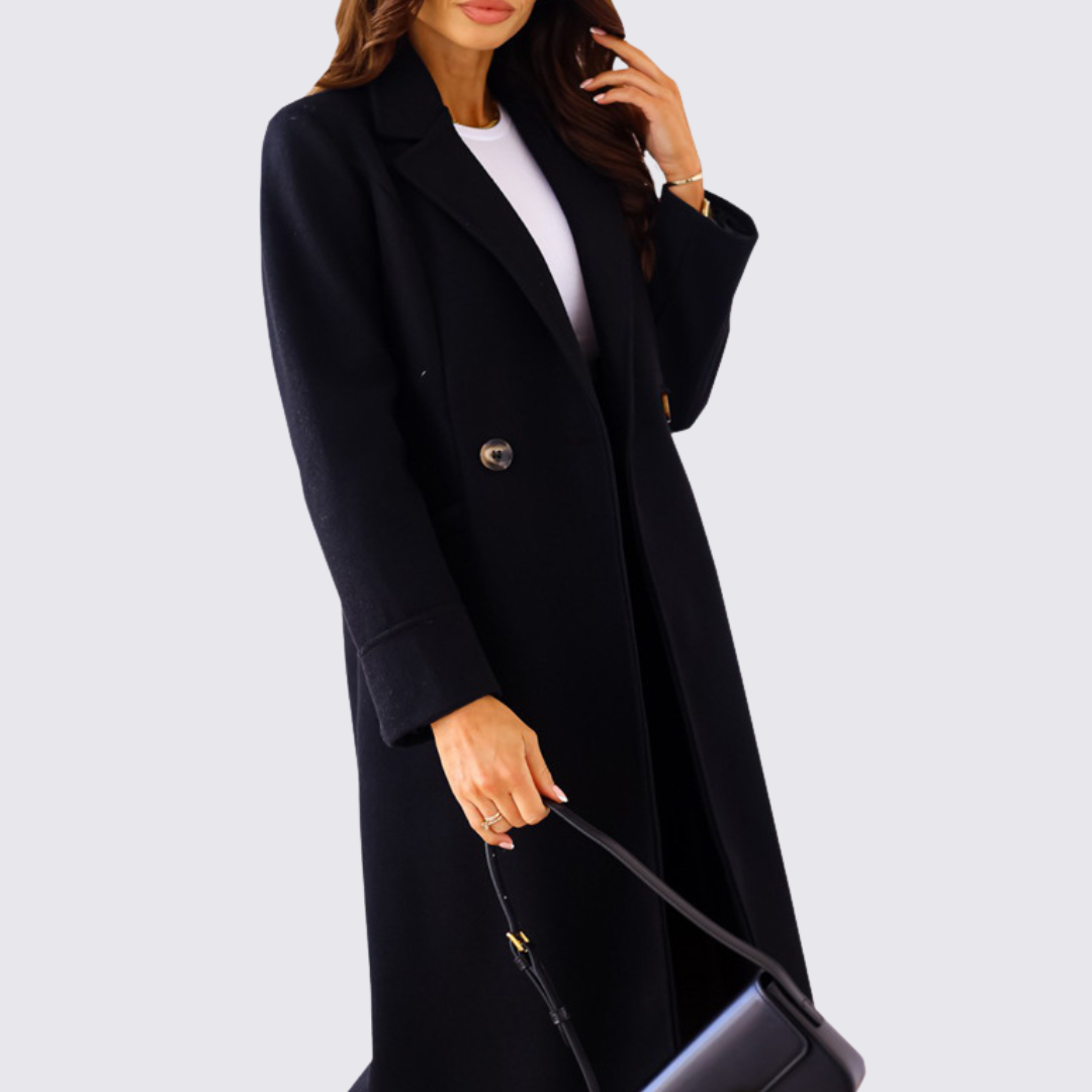 Damefrakke med knaplukning – Langt skåret – Elegant med lommer