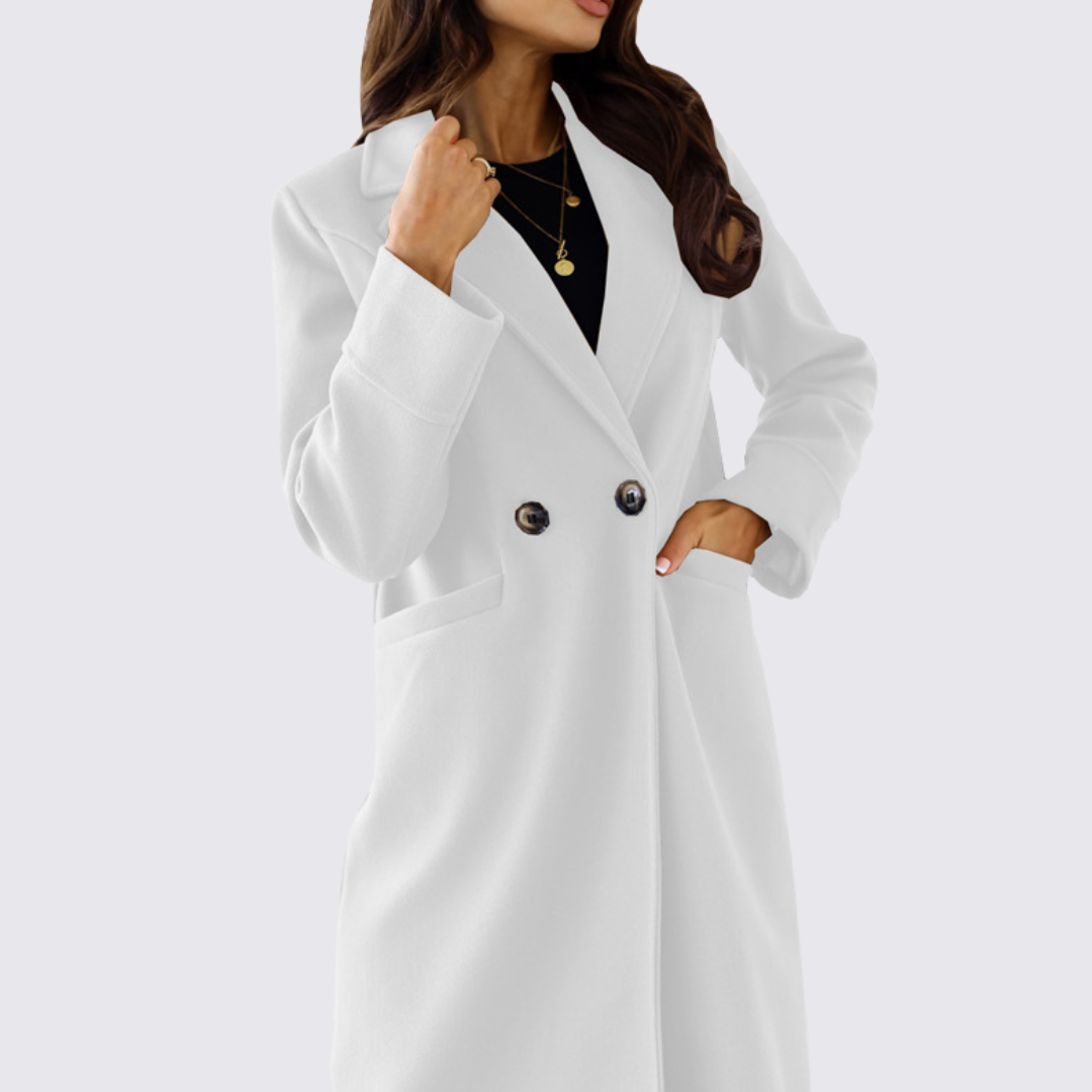 Damefrakke med knaplukning – Langt skåret – Elegant med lommer