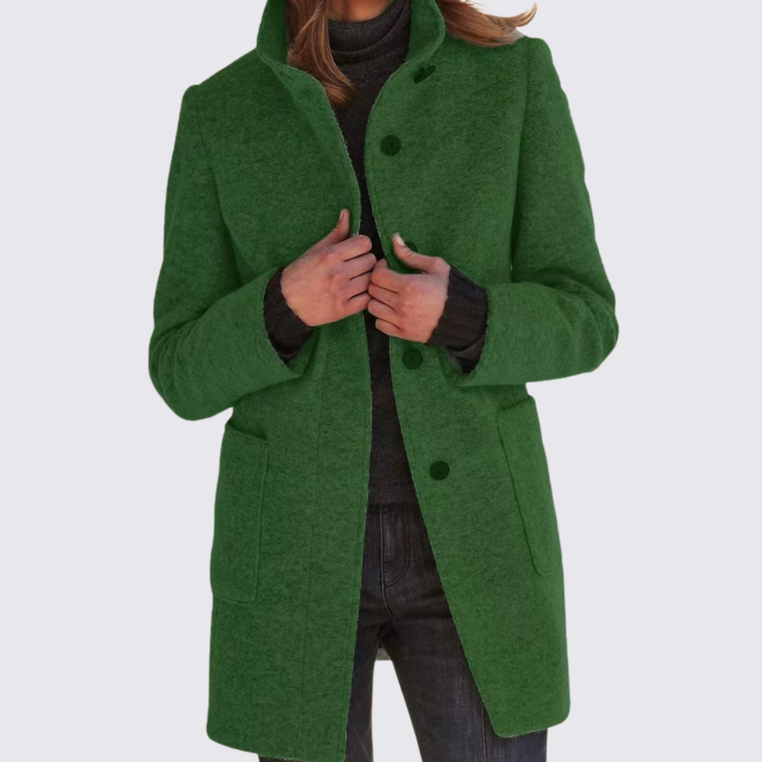 Dame Lang Frakke med Knapper – Lommer – Klassisk Skåret