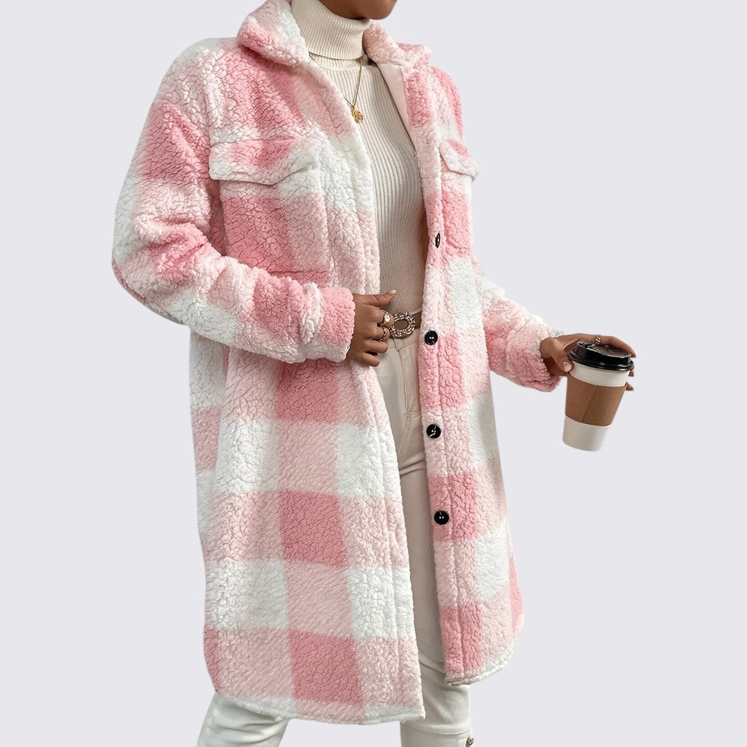 Damefrakke med lommer - Teddy frakke - Vinterfrakke