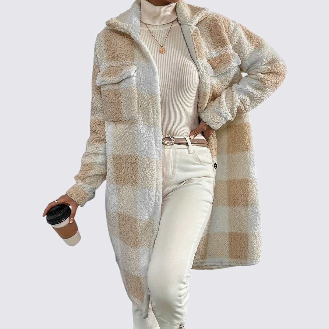 Damefrakke med lommer - Teddy frakke - Vinterfrakke