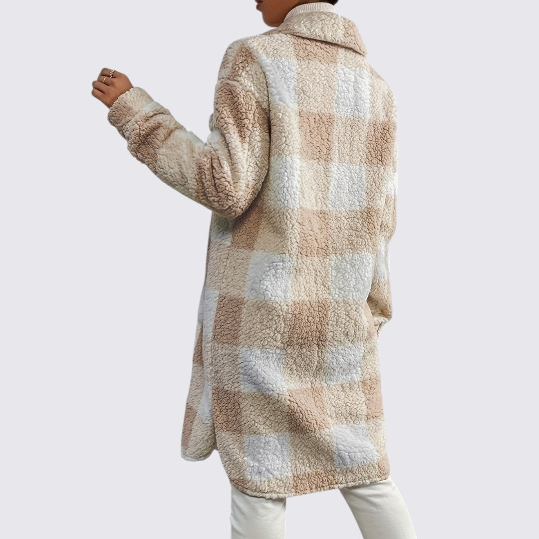 Damefrakke med lommer - Teddy frakke - Vinterfrakke