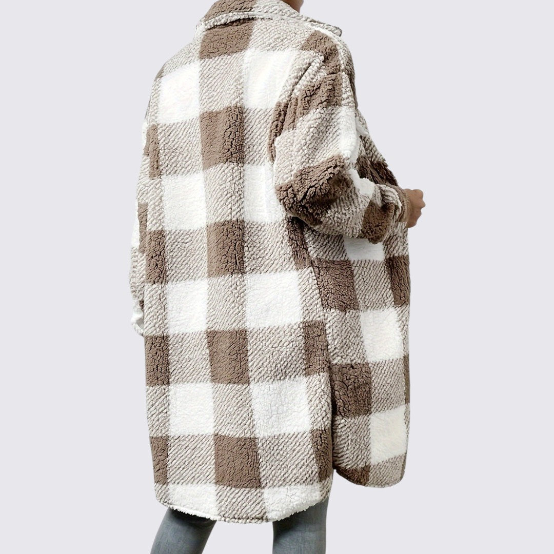 Damefrakke med lommer - Teddy frakke - Vinterfrakke