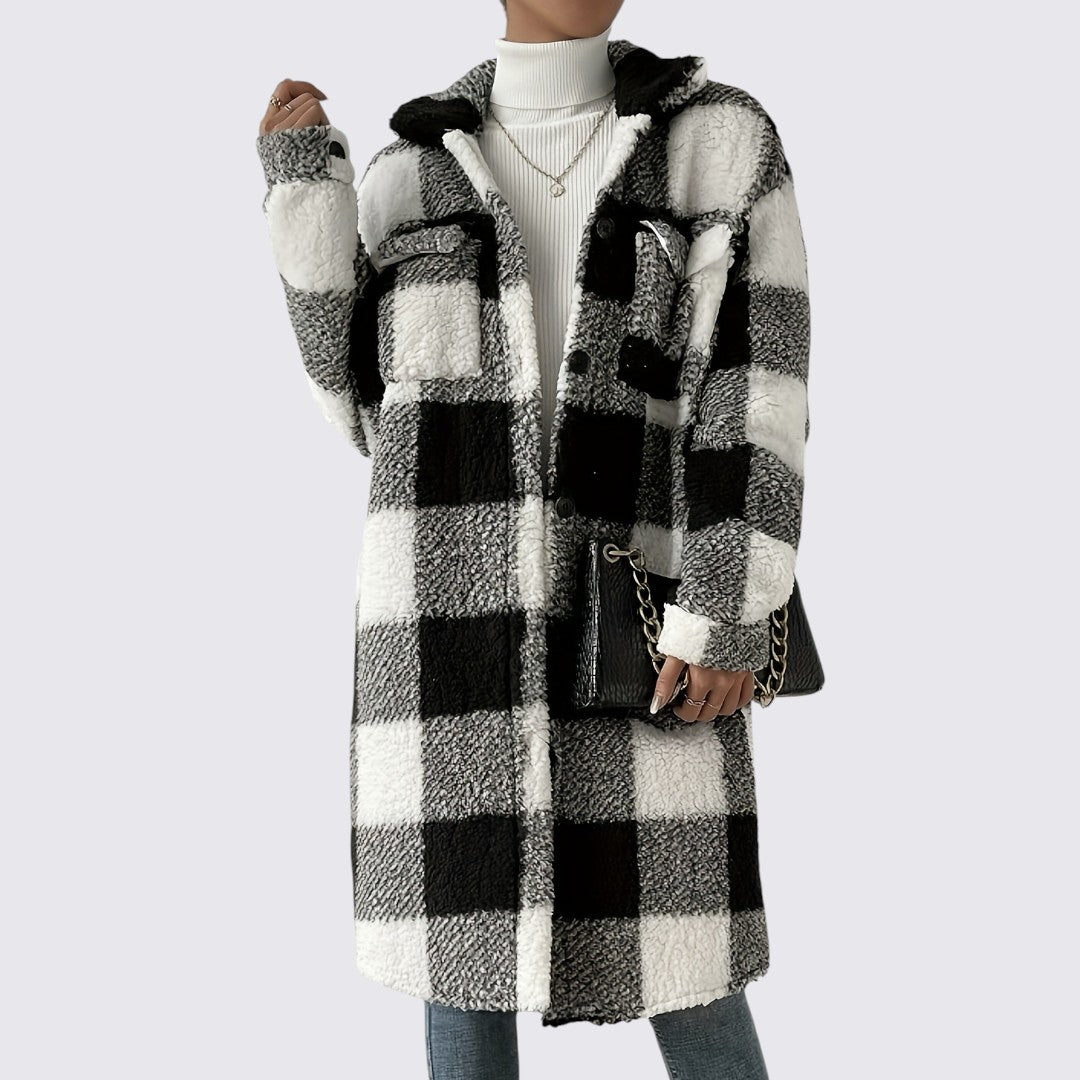 Damefrakke med lommer - Teddy frakke - Vinterfrakke