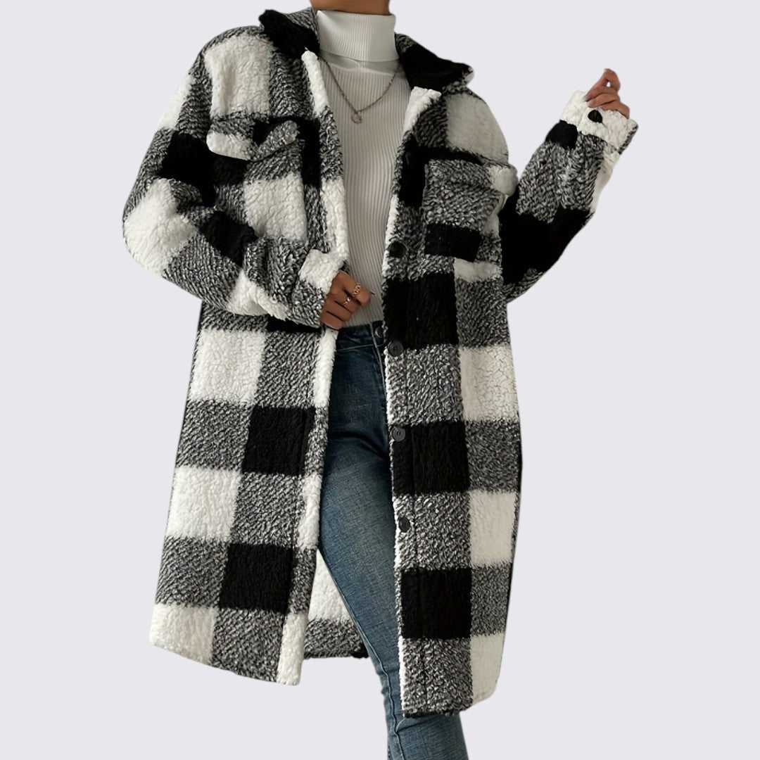 Damefrakke med lommer - Teddy frakke - Vinterfrakke