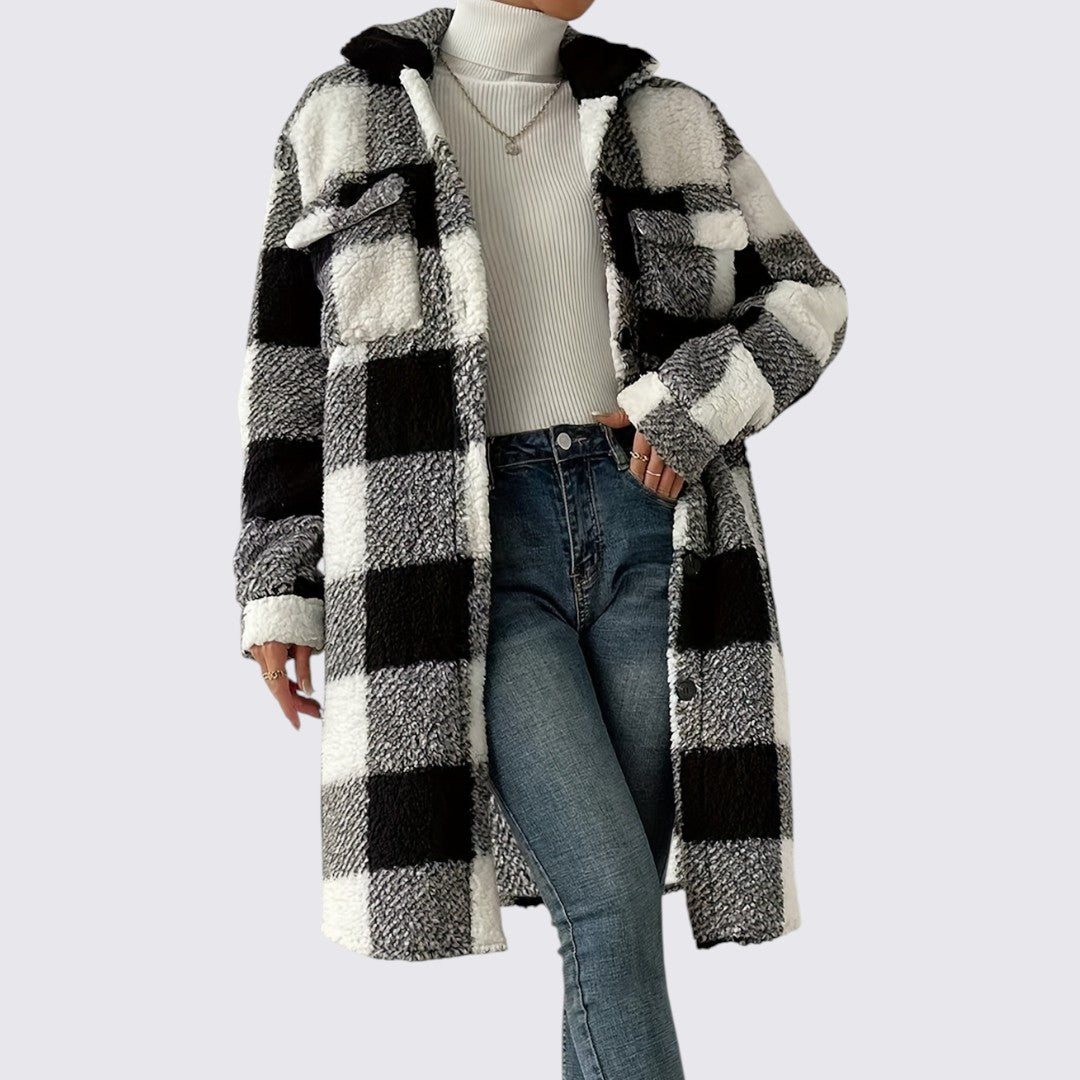 Damefrakke med lommer - Teddy frakke - Vinterfrakke