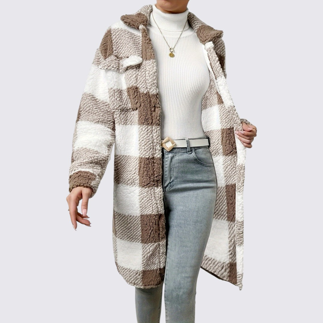 Damefrakke med lommer - Teddy frakke - Vinterfrakke