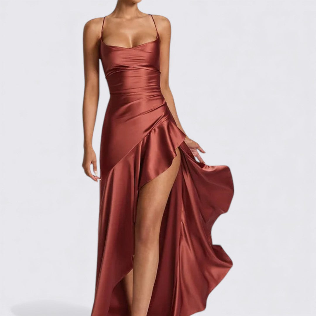 Dame Maxikjole – Uden ærmer & Taljevenlig – Elegant benåbning