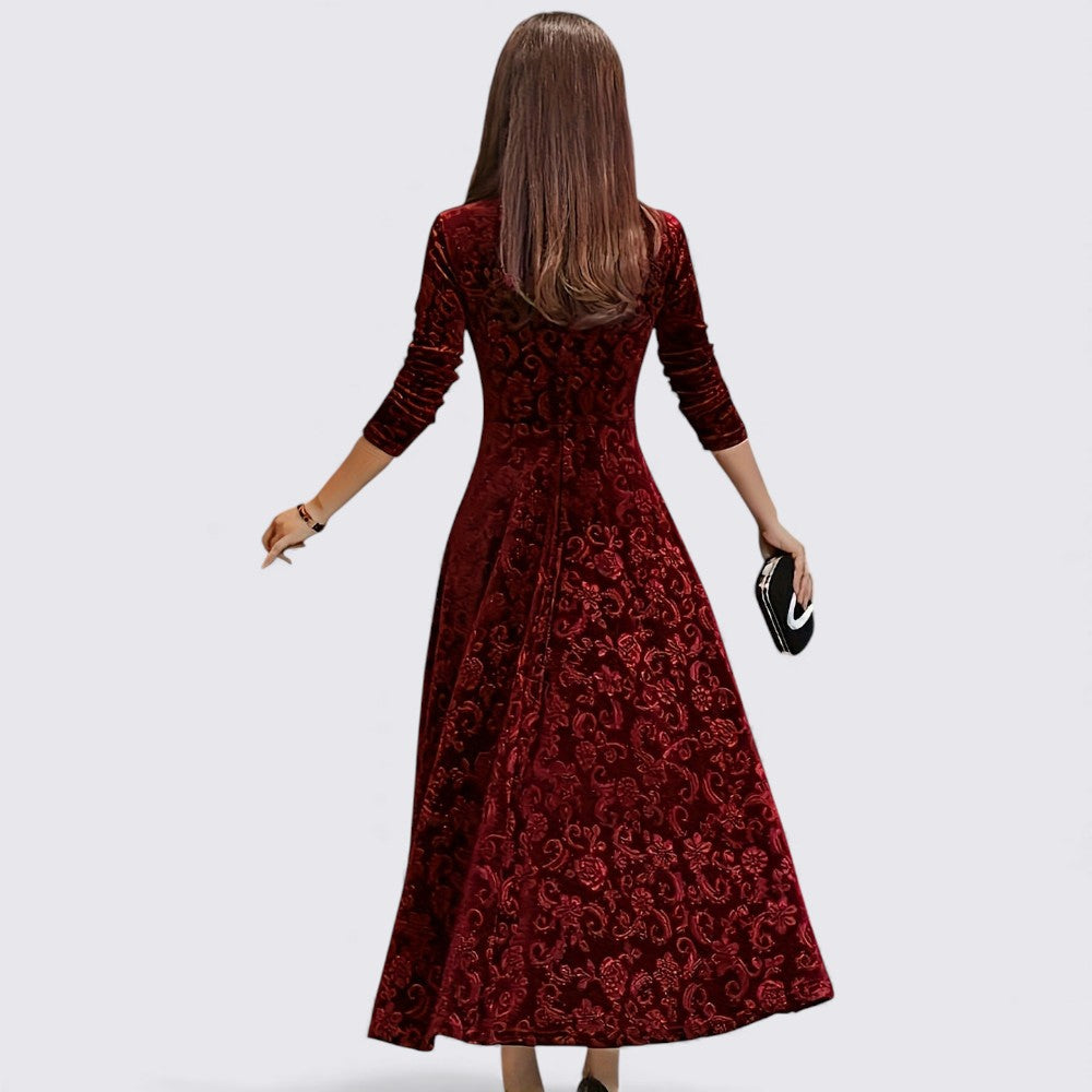 Dame Midi Kjole – Taljeret Skåret – Langærmet Kjole