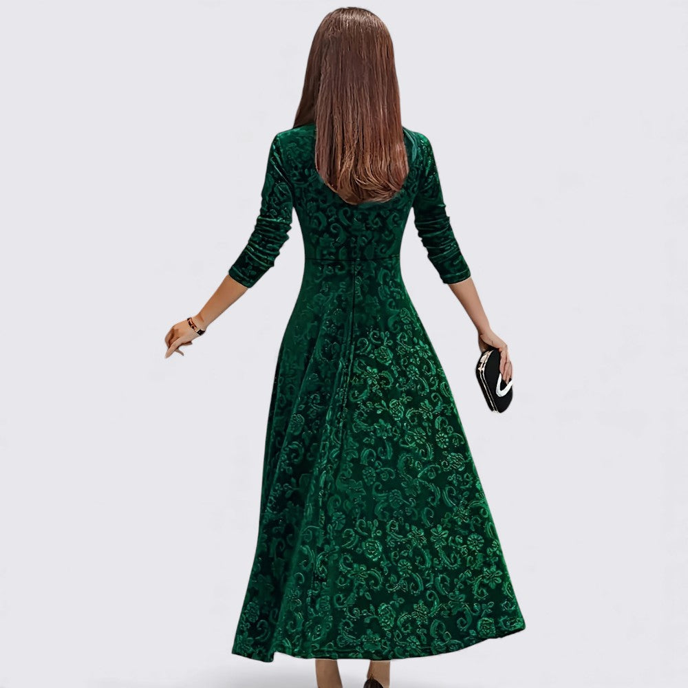 Dame Midi Kjole – Taljeret Skåret – Langærmet Kjole