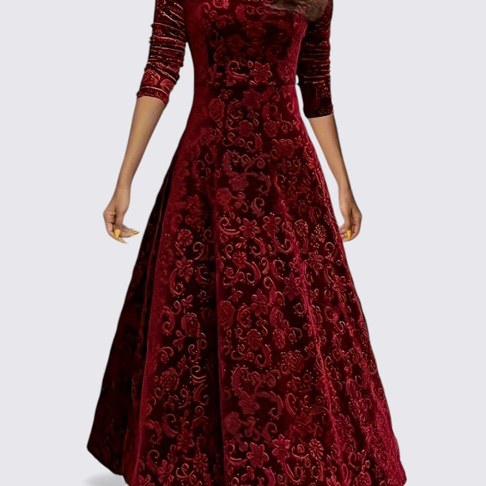 Dame Midi Kjole – Taljeret Skåret – Langærmet Kjole