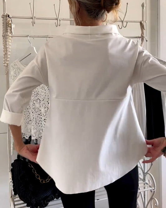 Elegant Topp med U-Krage och Avslappnad Silhuett